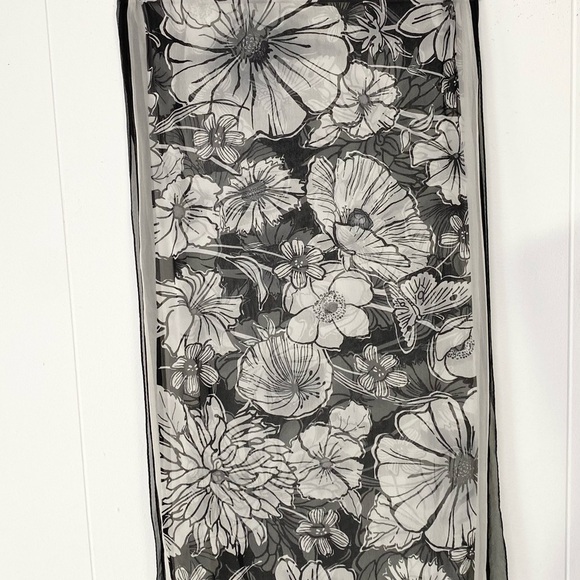 Brighton Black White 100% Silk Scarf Flower Butterfly Rectangle Sheer 64” X 19” - Picture 8 of 8